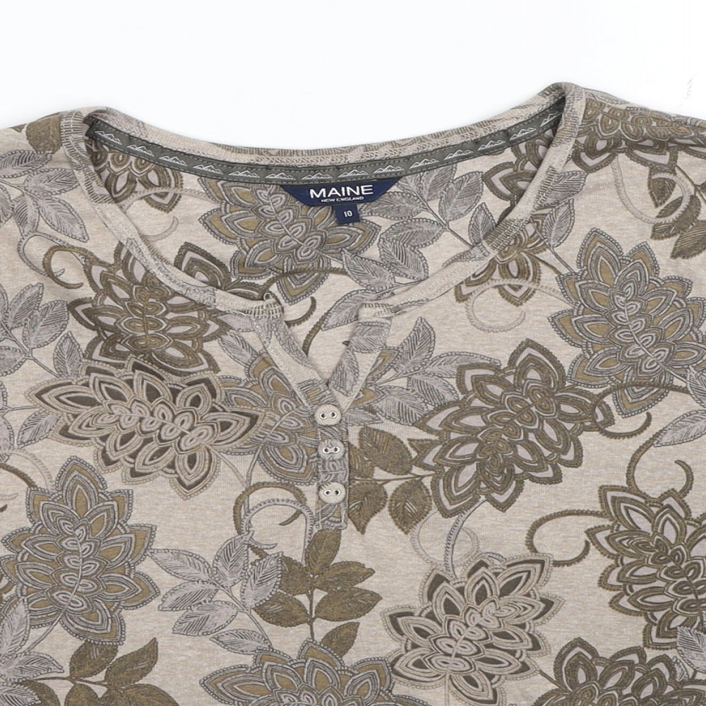 Maine Womens Brown Floral Cotton Jersey T-Shirt Size 14 V-Neck