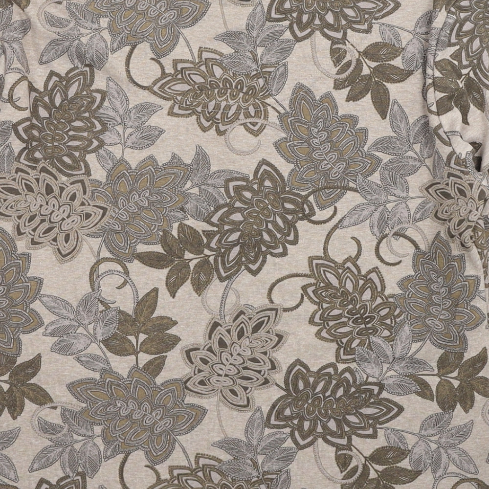 Maine Womens Brown Floral Cotton Jersey T-Shirt Size 14 V-Neck