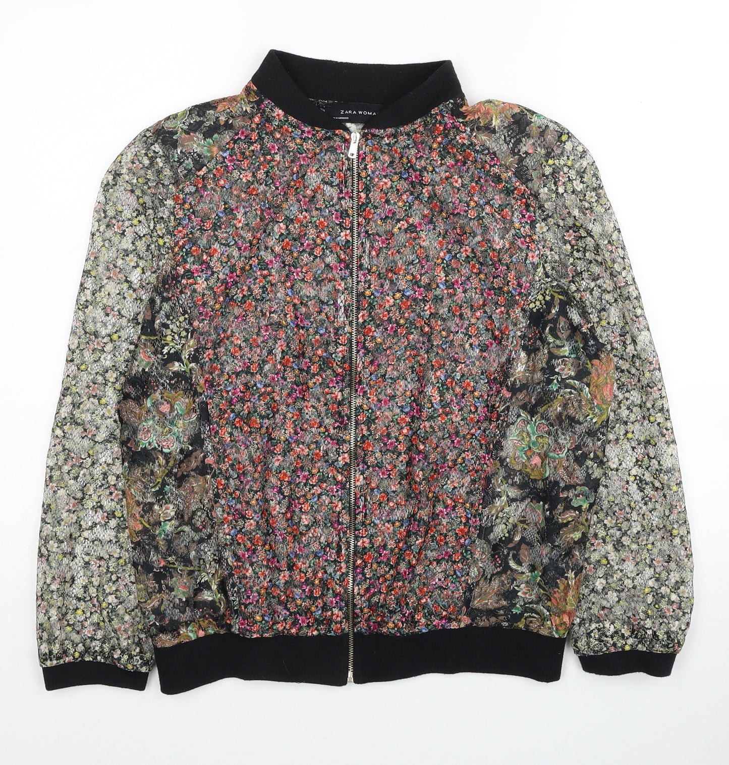 Zara Womens Multicoloured Floral Polyester Full Zip Sweatshirt Size S Zip