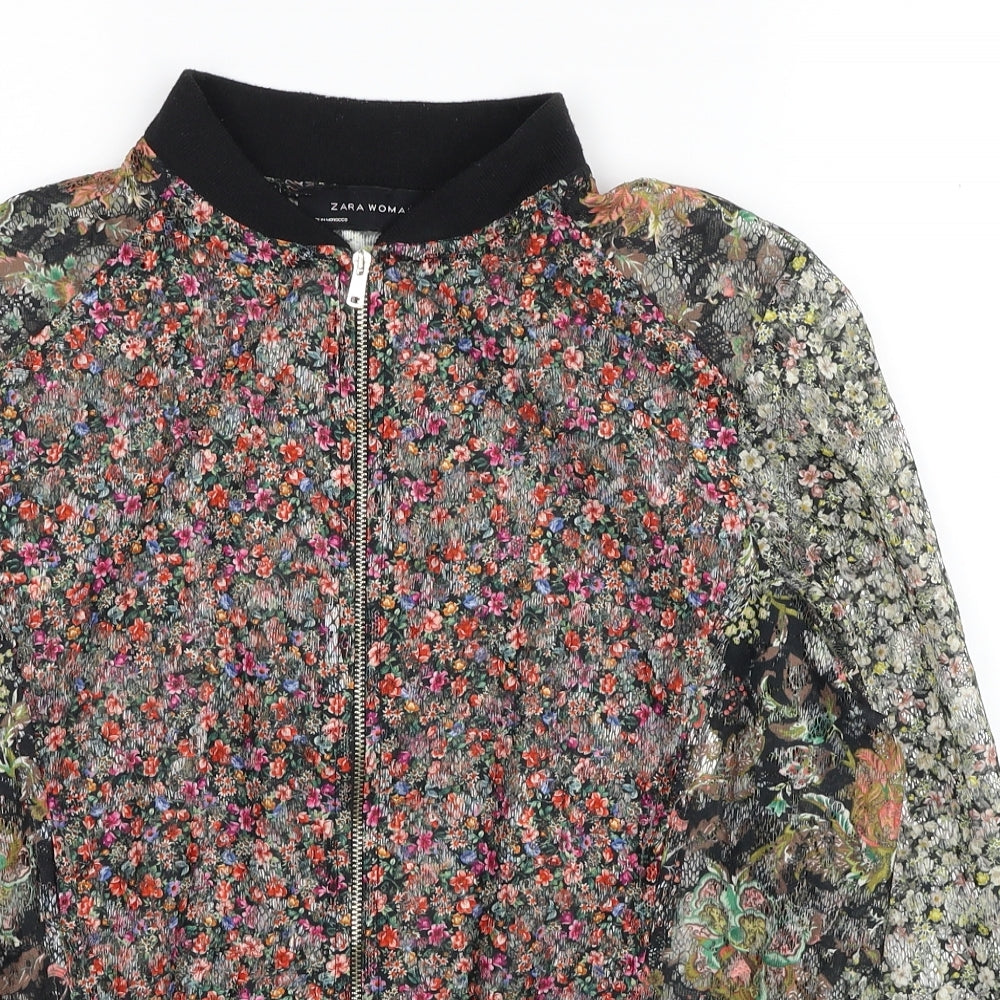 Zara Womens Multicoloured Floral Polyester Full Zip Sweatshirt Size S Zip