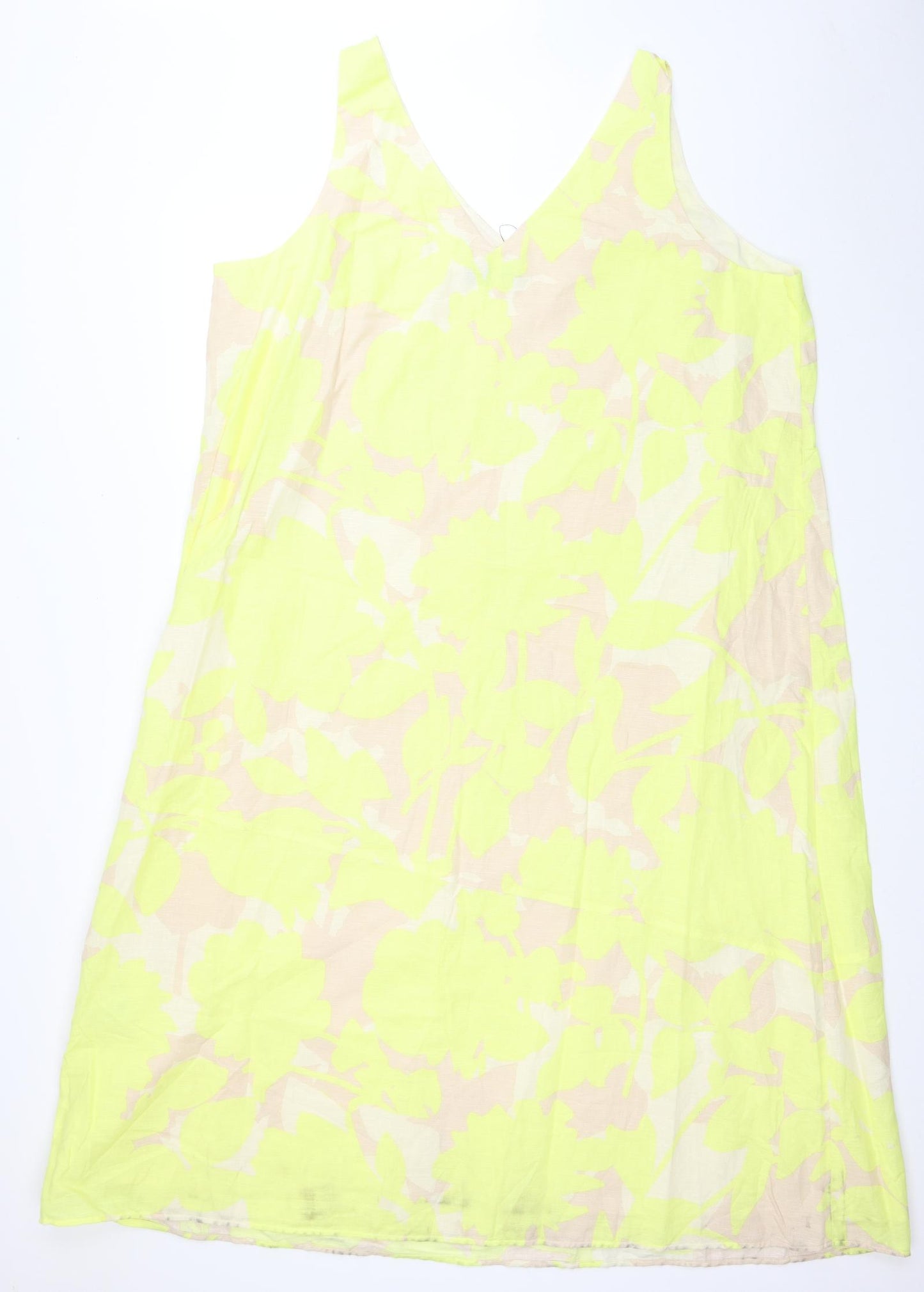 Marks and Spencer Womens Multicoloured Geometric Linen Tank Dress Size 24 V-Neck Pullover