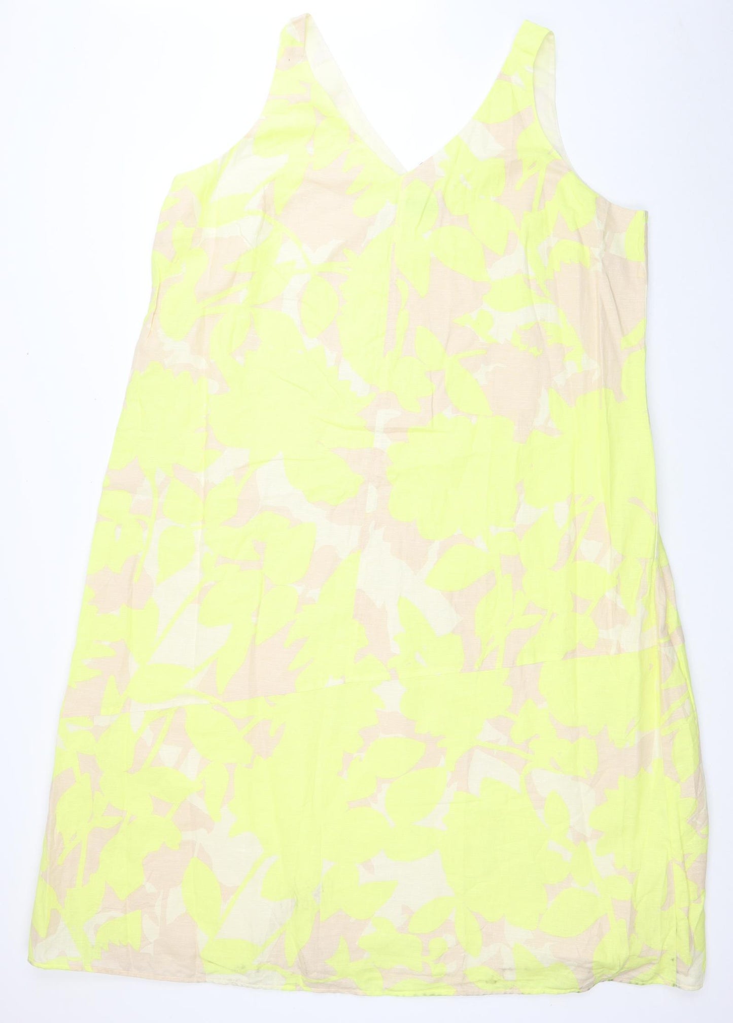 Marks and Spencer Womens Multicoloured Geometric Linen Tank Dress Size 24 V-Neck Pullover