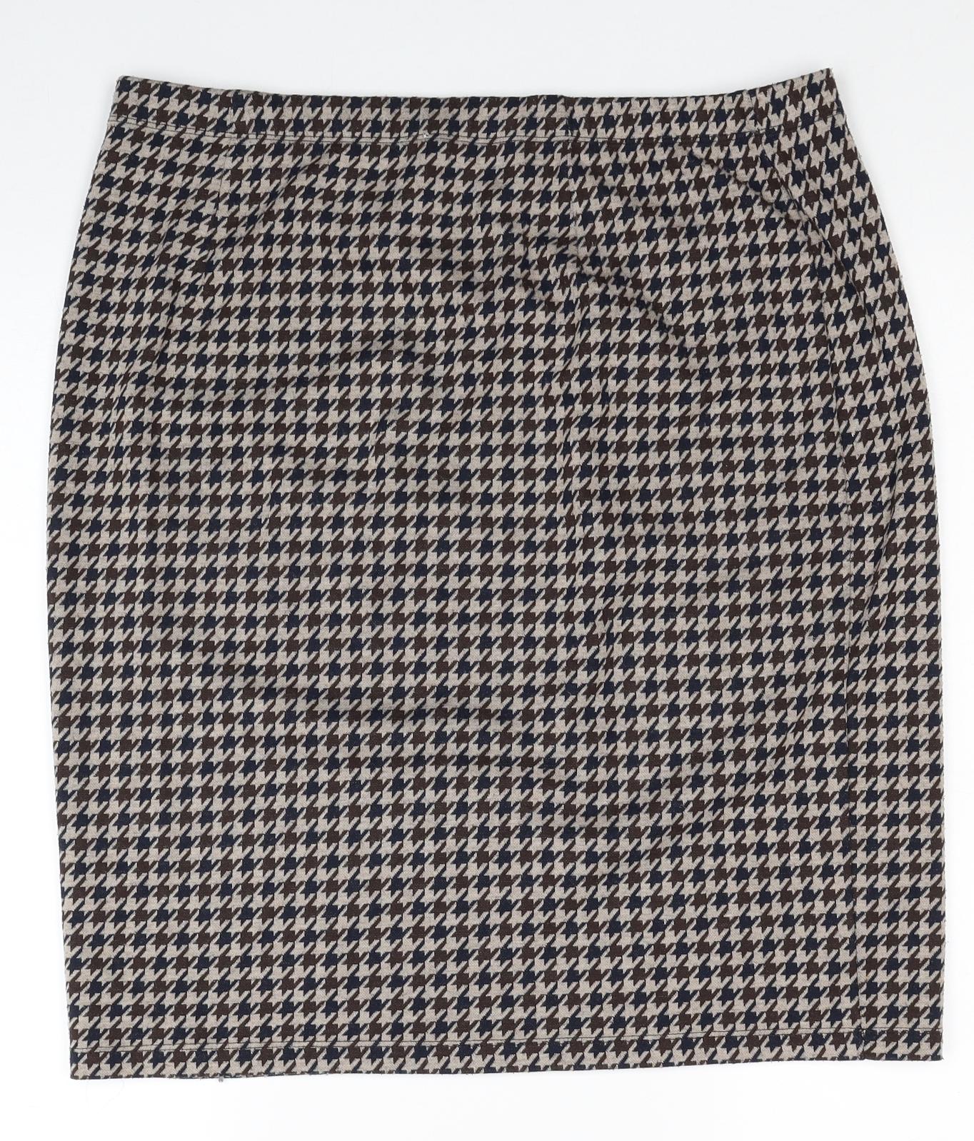 TU Womens Beige Geometric Polyester Straight & Pencil Skirt Size 16 - Herringtooth Pattern
