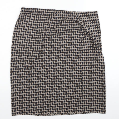 TU Womens Beige Geometric Polyester Straight & Pencil Skirt Size 16 - Herringtooth Pattern