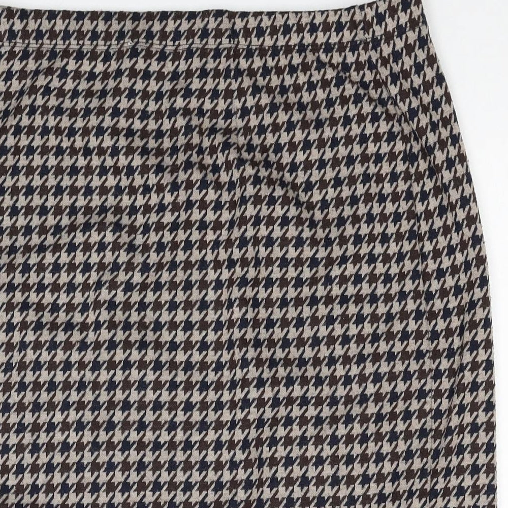 TU Womens Beige Geometric Polyester Straight & Pencil Skirt Size 16 - Herringtooth Pattern