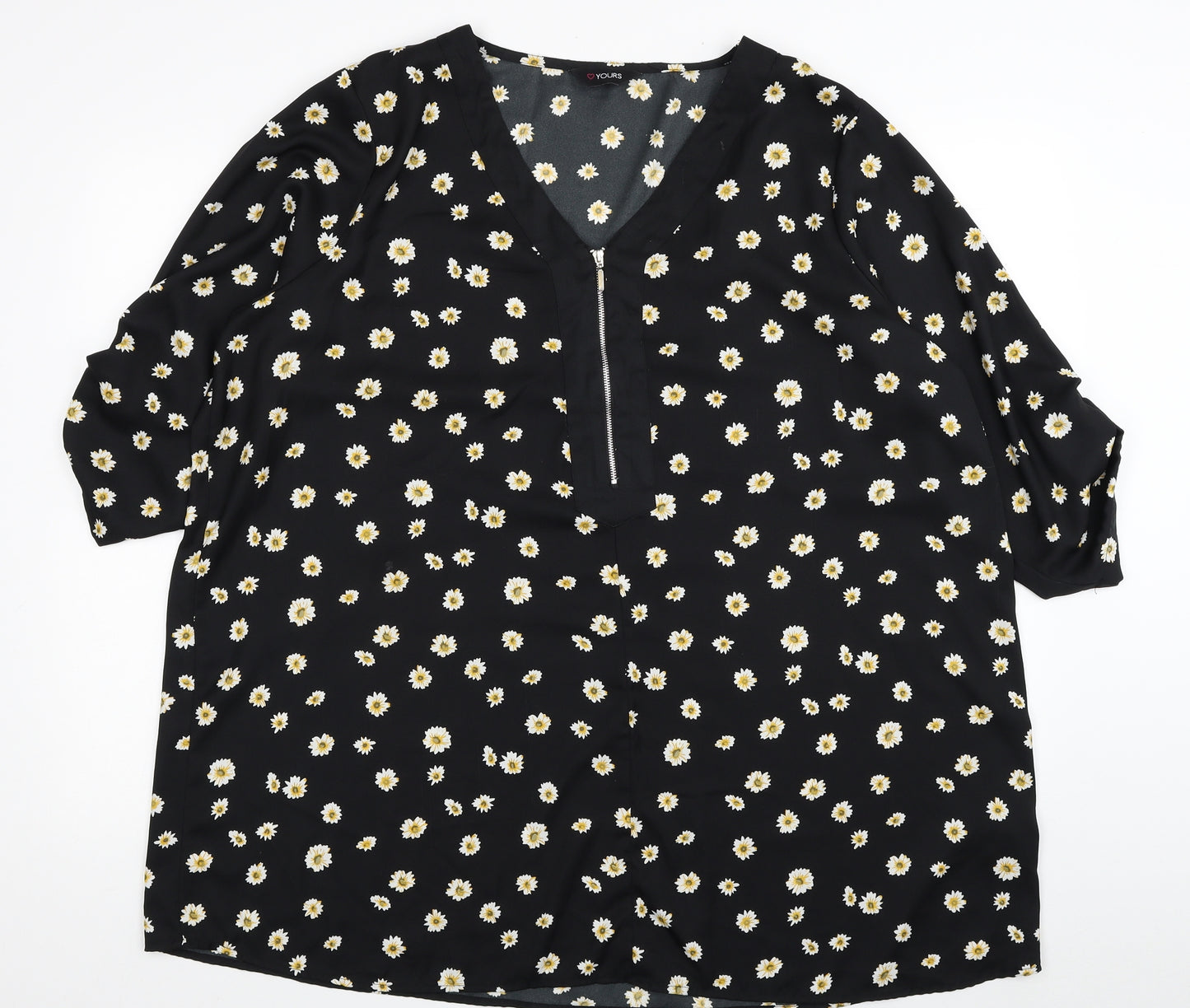 Love Yours Womens Black Floral Polyester Basic Blouse Size 24 V-Neck