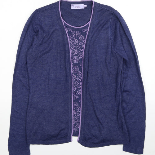 EWM Womens Purple Round Neck Geometric Acrylic Pullover Jumper Size 10 - Size 10-12 Cardigan Effect