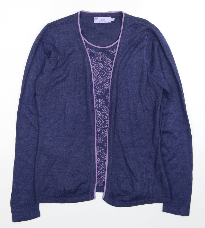 EWM Womens Purple Round Neck Geometric Acrylic Pullover Jumper Size 10 - Size 10-12 Cardigan Effect
