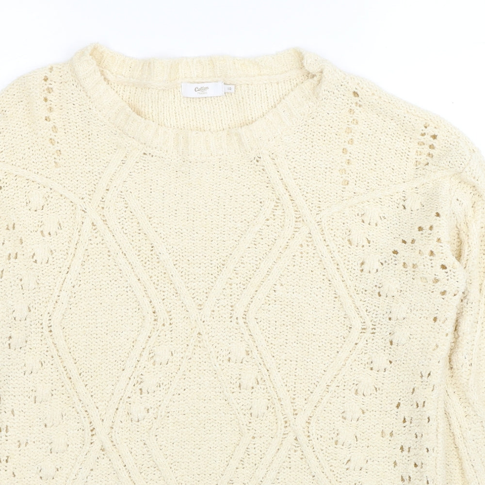 Cotton Traders Womens Ivory Round Neck Cotton Pullover Jumper Size 10