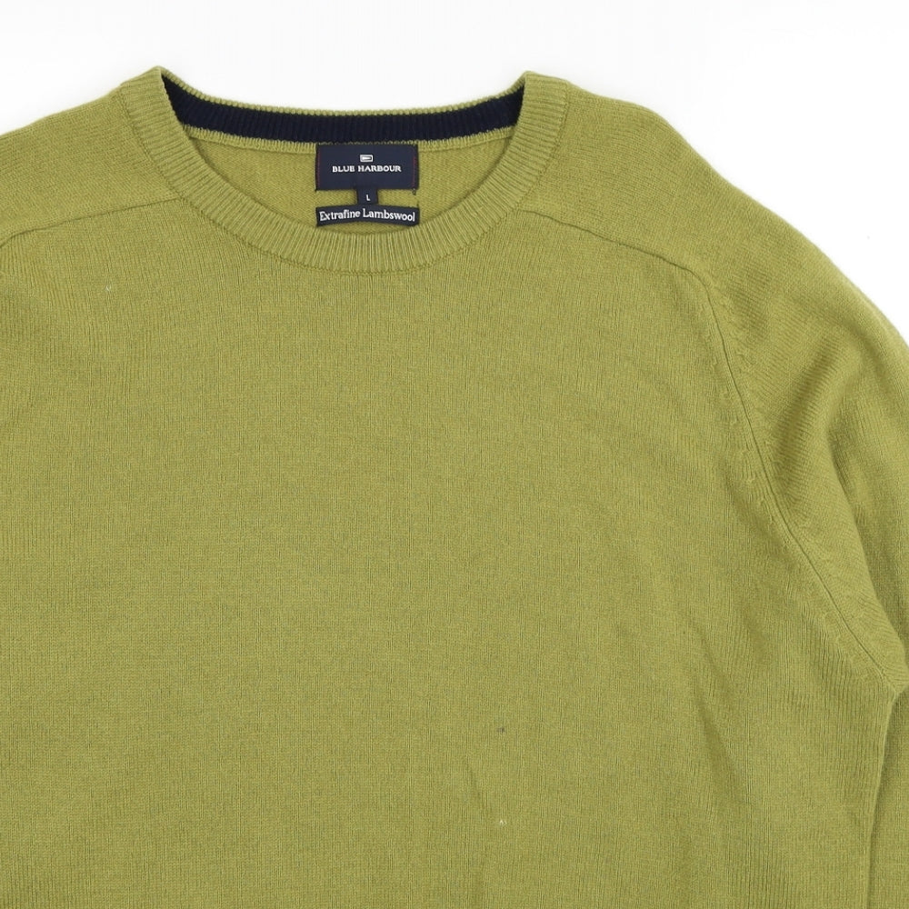 Blue Harbour Mens Green Round Neck Wool Pullover Jumper Size L