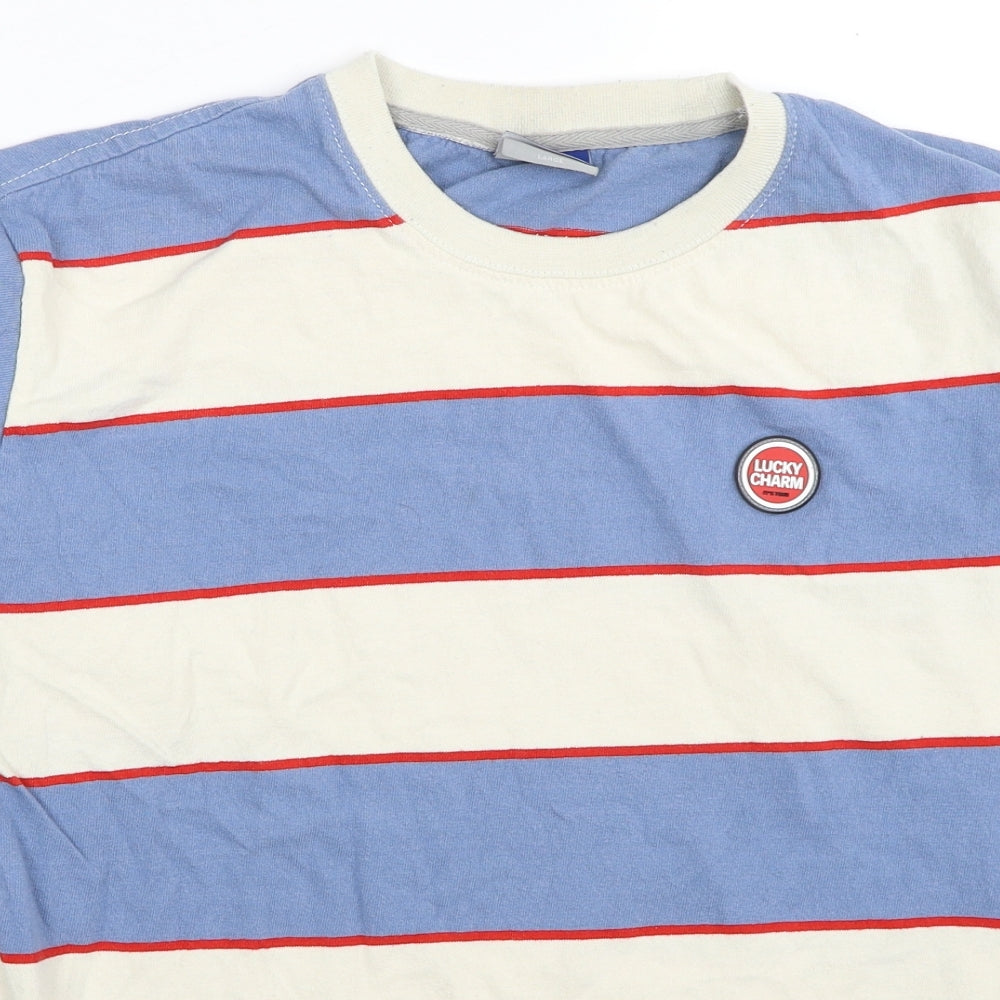 MWDO Mens Multicoloured Round Neck Striped Cotton Pullover Jumper Size L - Lucky Charm