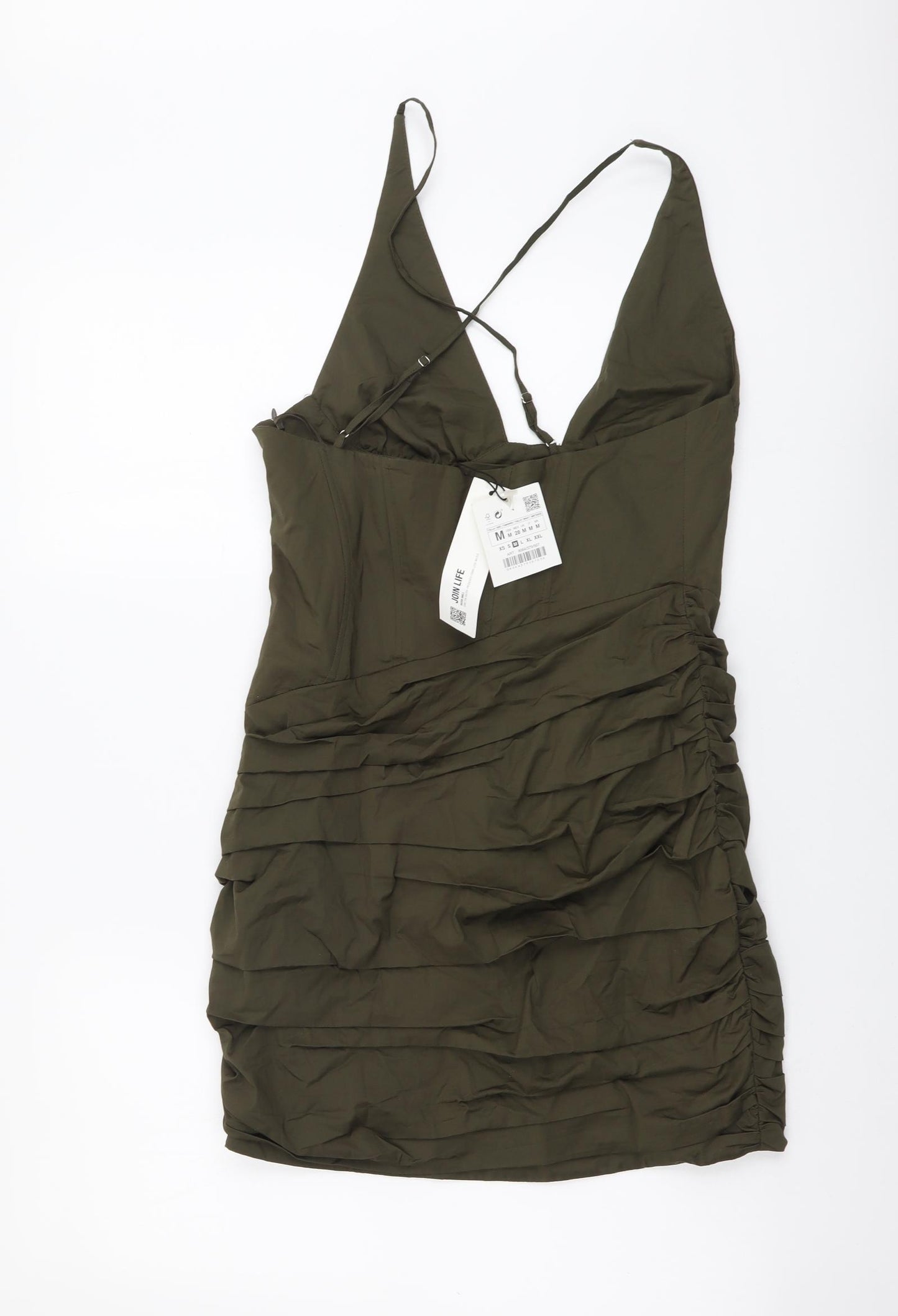 Zara Womens Green Polyester Mini Size M V-Neck Zip