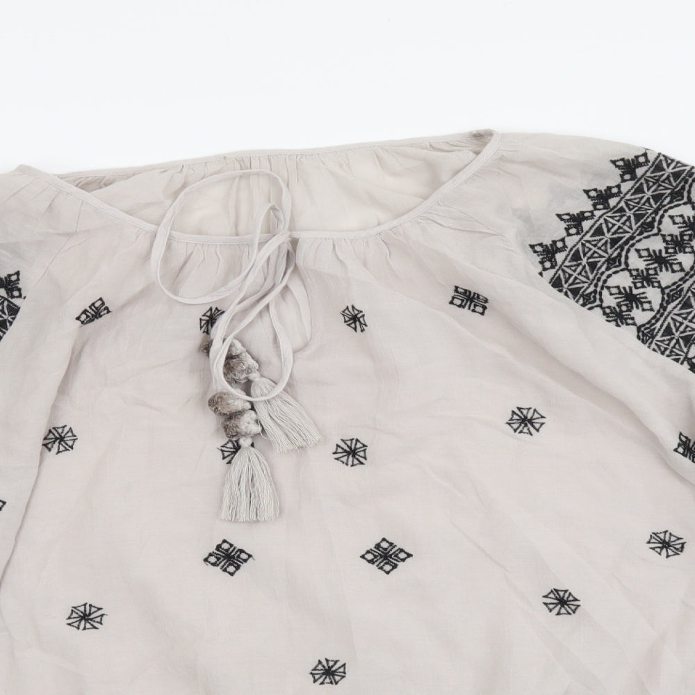 Mint Velvet Womens Grey Geometric Viscose Basic Blouse Size 18 Round Neck