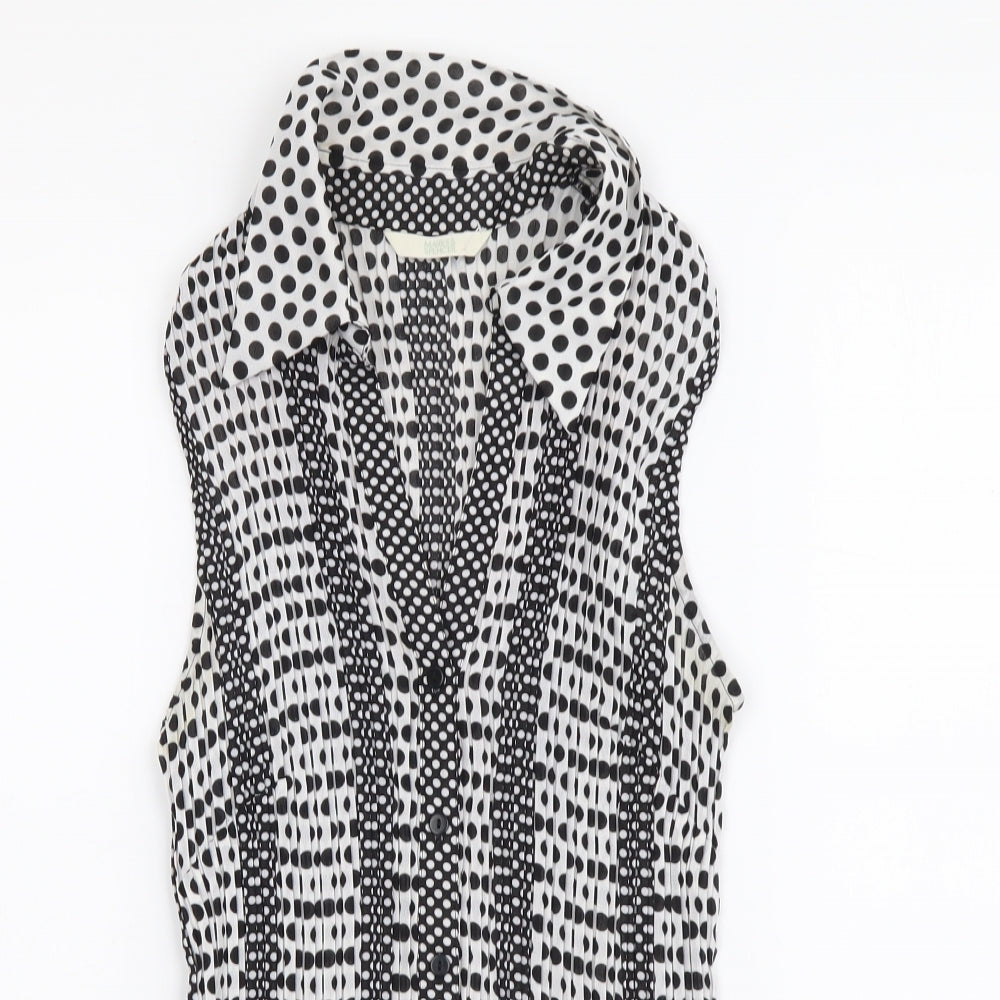 Marks and Spencer Womens Black Polka Dot Polyester Basic Button-Up Size 12 Collared