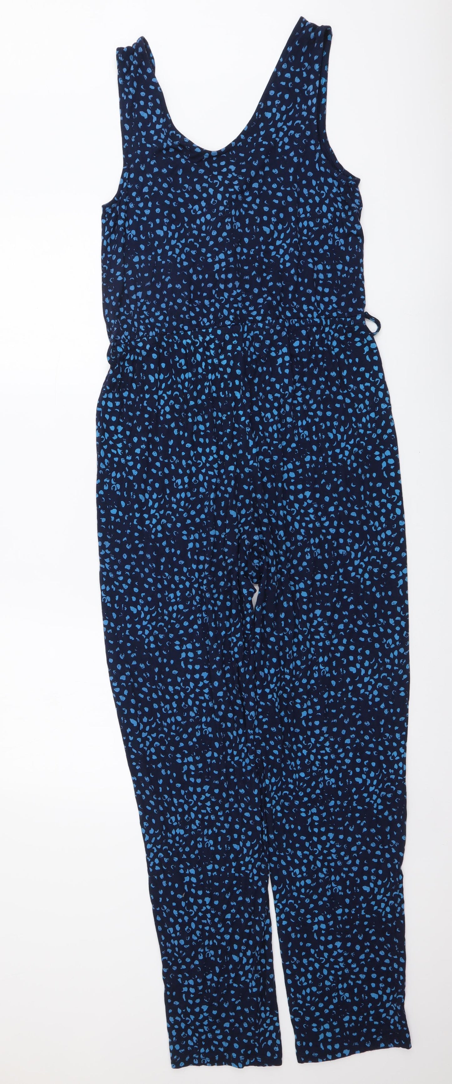 TU Womens Blue Animal Print Viscose Jumpsuit One-Piece Size 10 Zip - Leopard Pattern