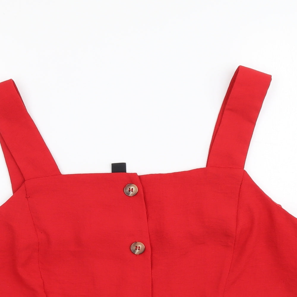 New Look Womens Red Polyester Cropped Tank Size 16 Square Neck