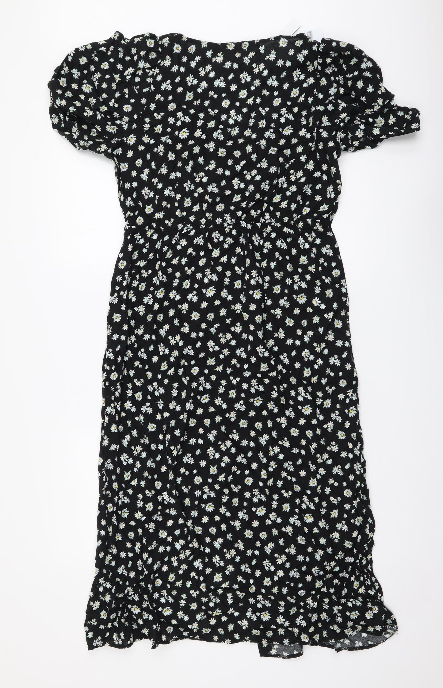 George Womens Black Floral Viscose A-Line Size 12 V-Neck Zip