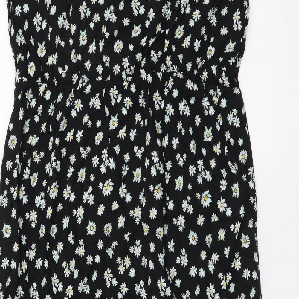 George Womens Black Floral Viscose A-Line Size 12 V-Neck Zip