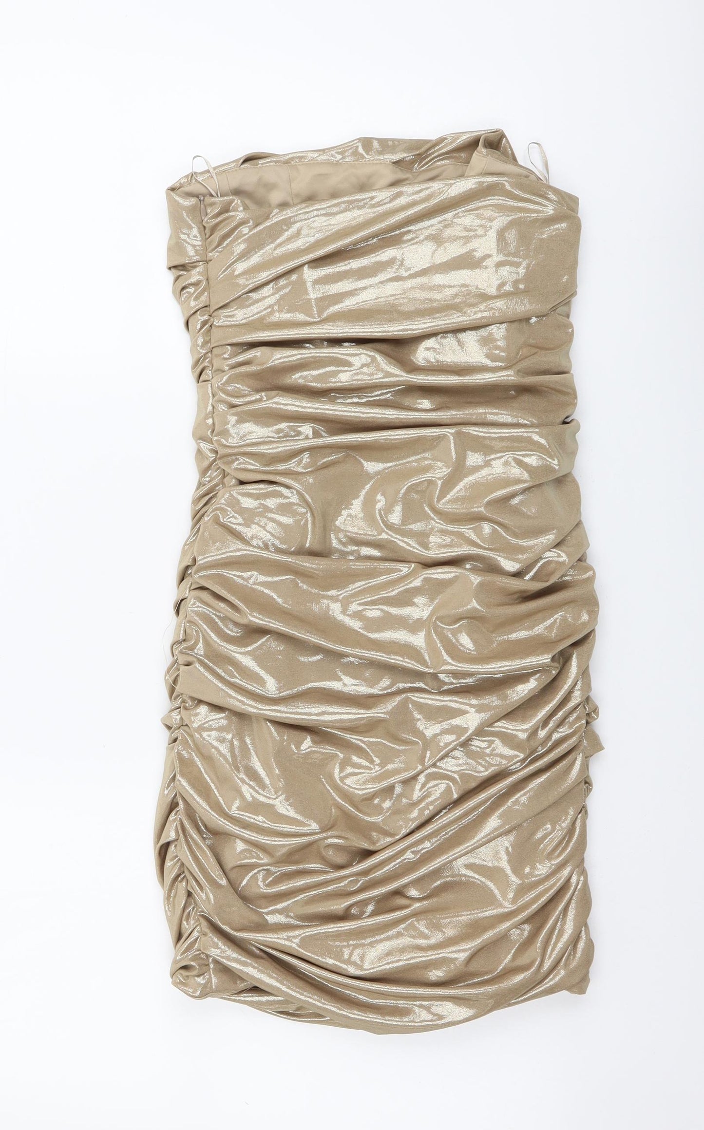 Zara Womens Gold Polyester Mini Size S Off the Shoulder Zip