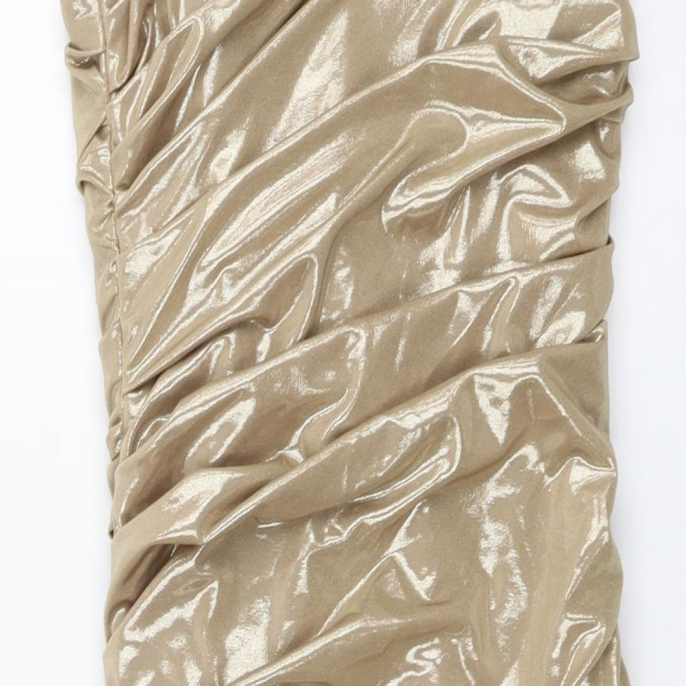 Zara Womens Gold Polyester Mini Size S Off the Shoulder Zip