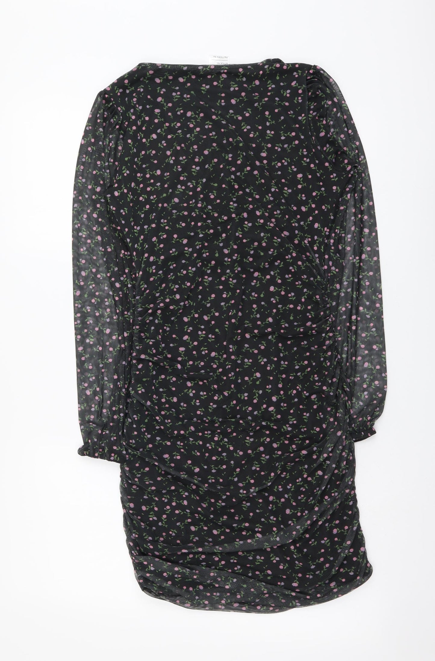 Preworn Womens Black Floral Polyester Bodycon Size 10 V-Neck Pullover
