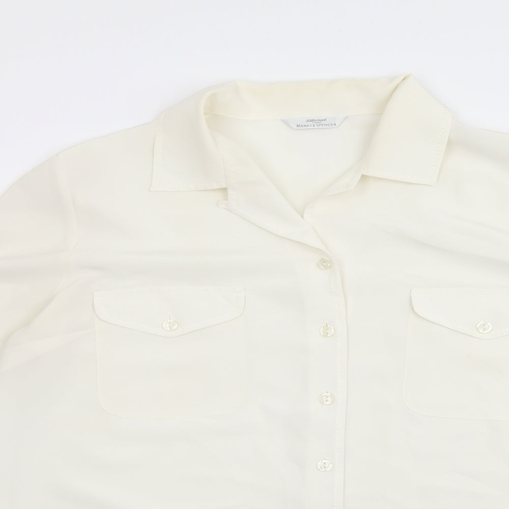 Marks and Spencer Womens Ivory Polyester Basic Button-Up Size 16 Collared