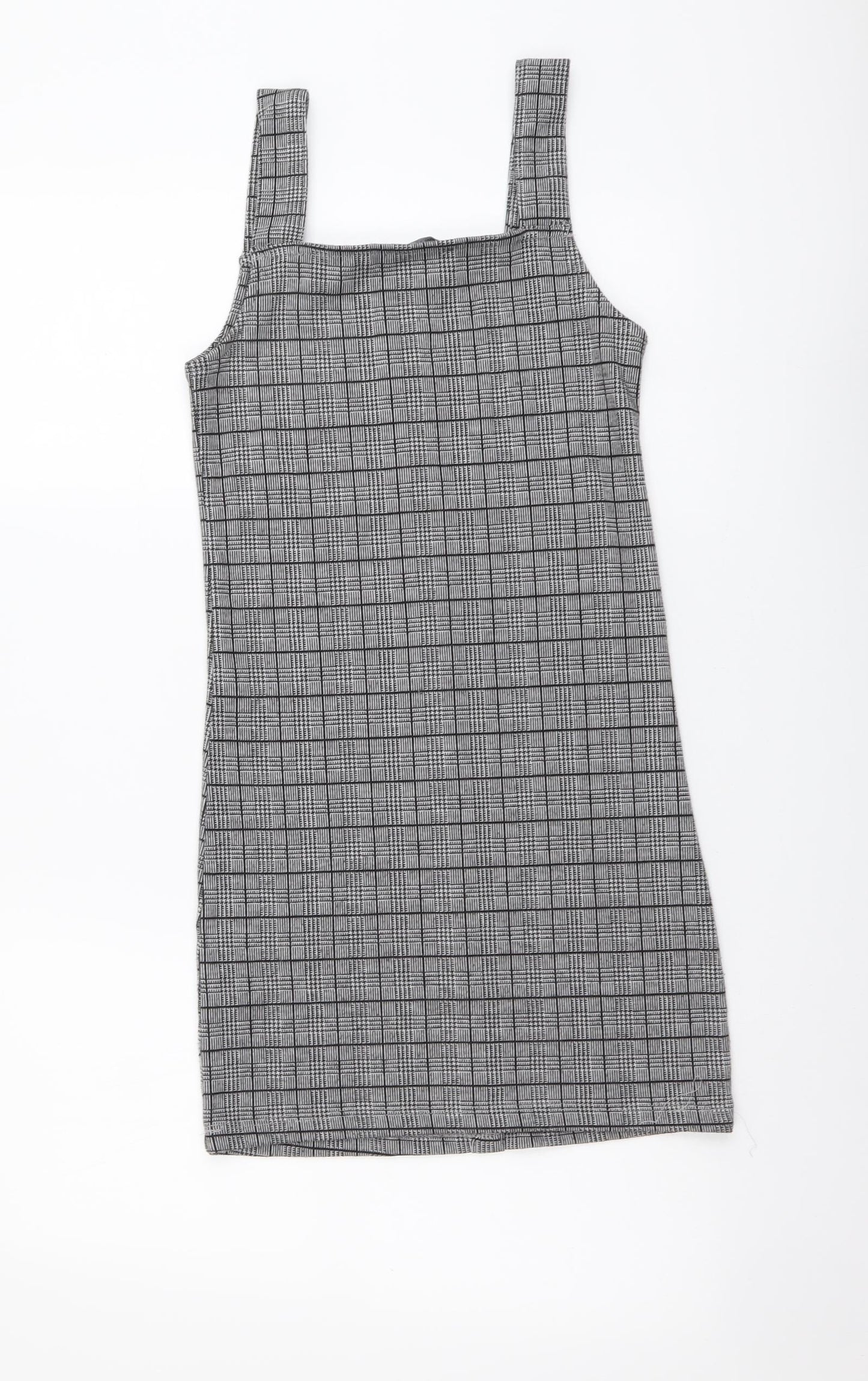 New Look Girls Grey Plaid Polyester Pinafore/Dungaree Dress Size 10-11 Years Square Neck Button