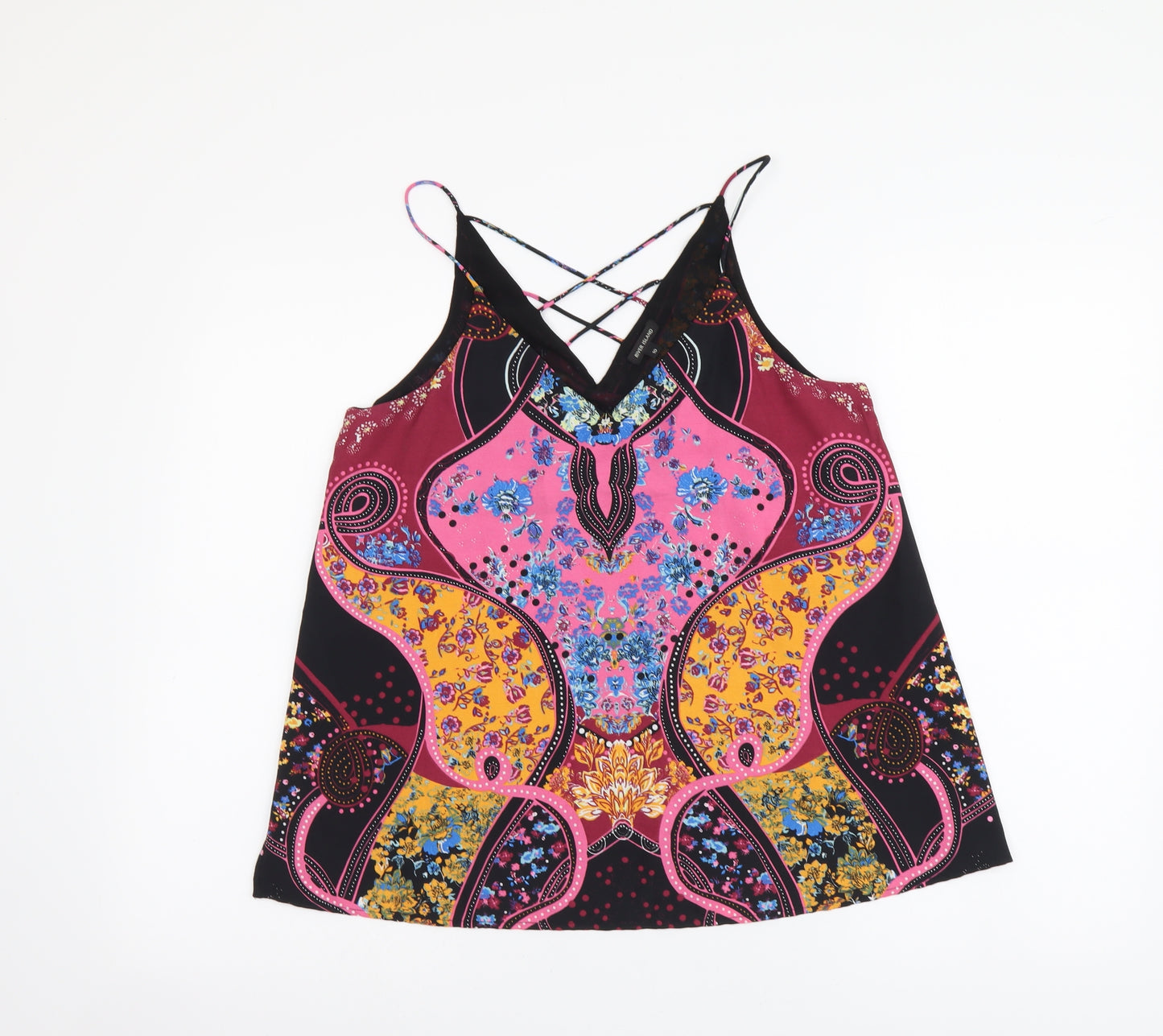 River Island Womens Multicoloured Geometric Polyester Camisole Tank Size 10 V-Neck