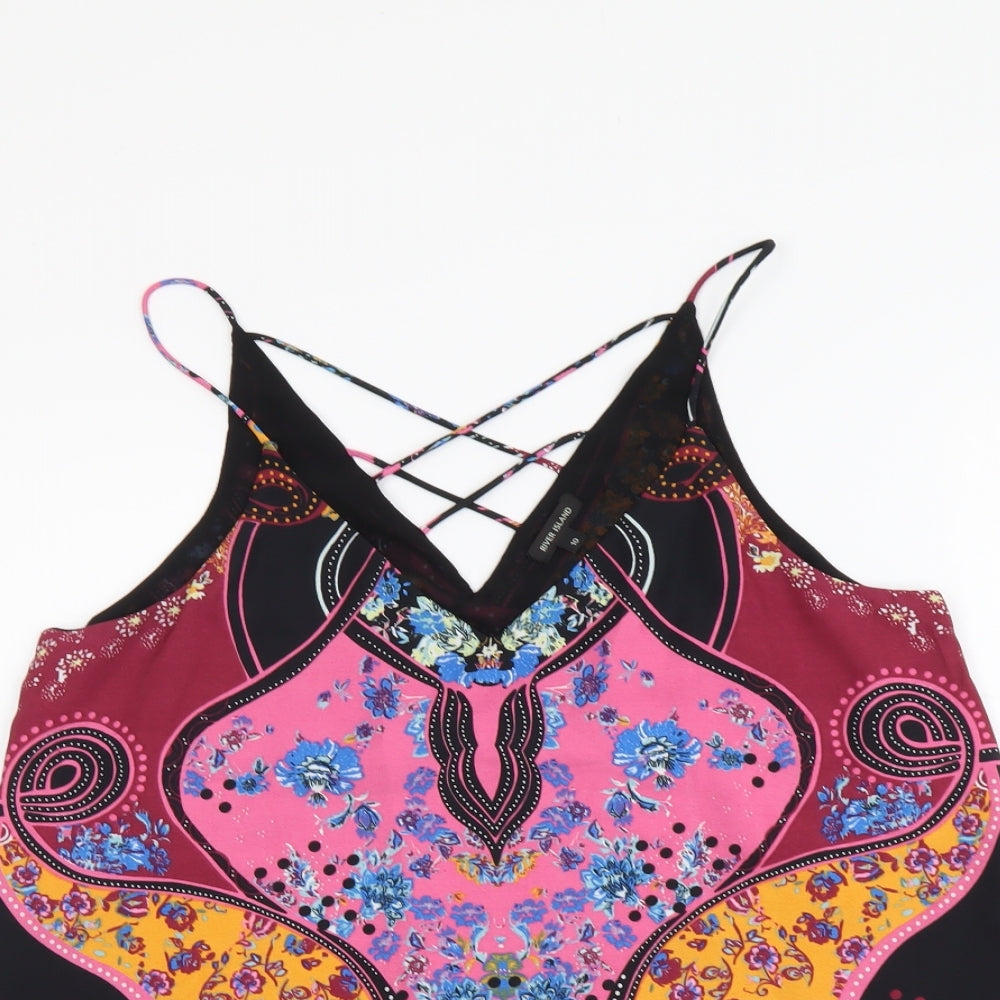 River Island Womens Multicoloured Geometric Polyester Camisole Tank Size 10 V-Neck