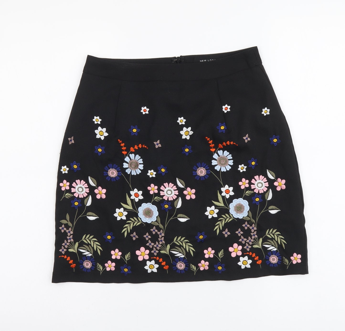 New Look Womens Black Floral Polyester Mini Skirt Size 8 Zip