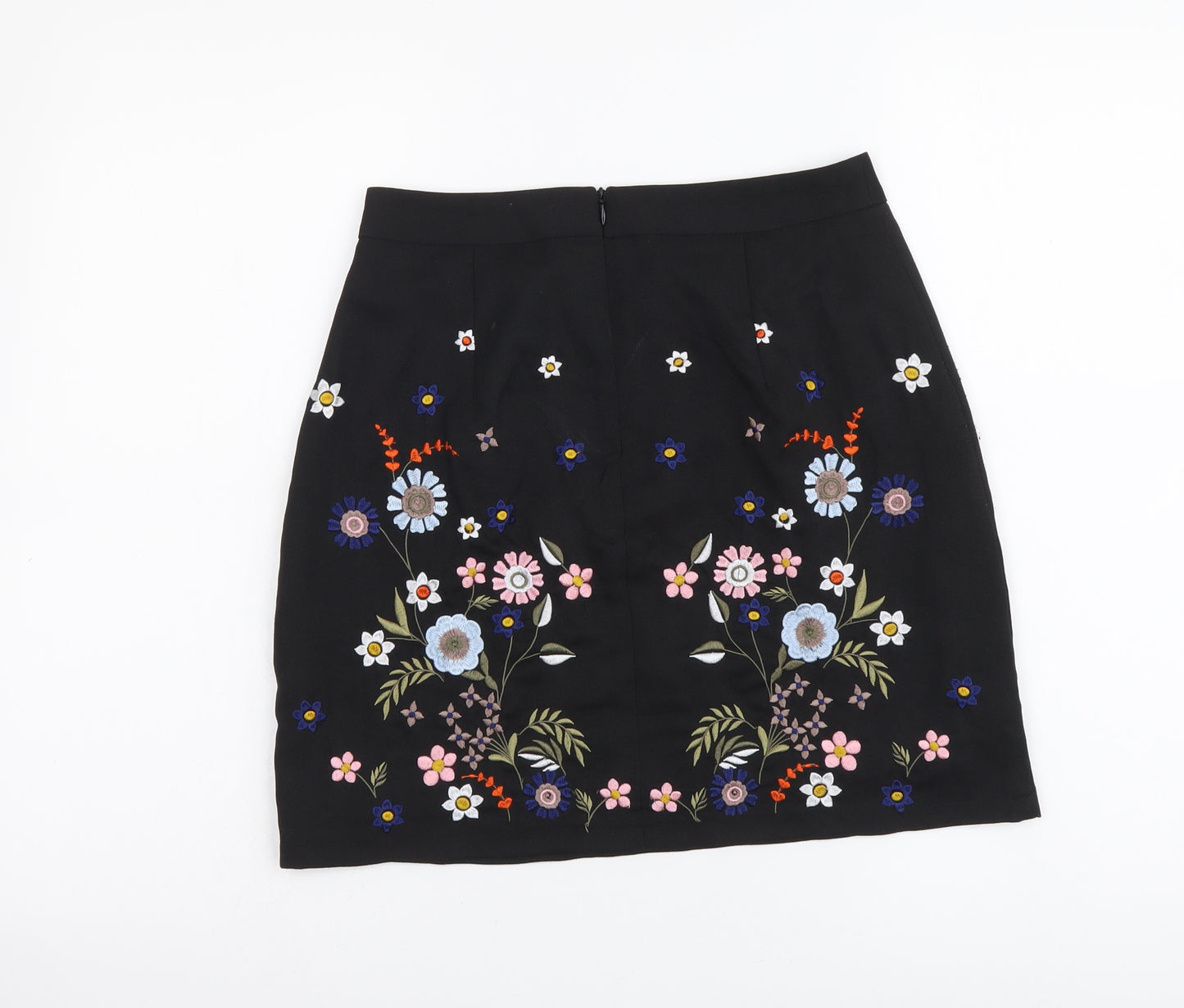New Look Womens Black Floral Polyester Mini Skirt Size 8 Zip