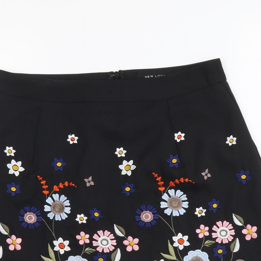 New Look Womens Black Floral Polyester Mini Skirt Size 8 Zip