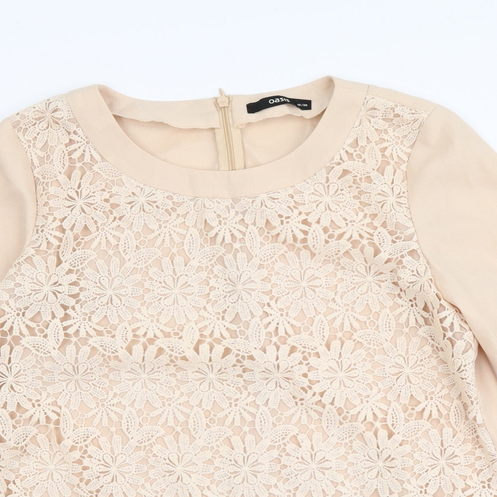 Oasis Womens Pink Floral Polyester Basic Blouse Size 10 Round Neck