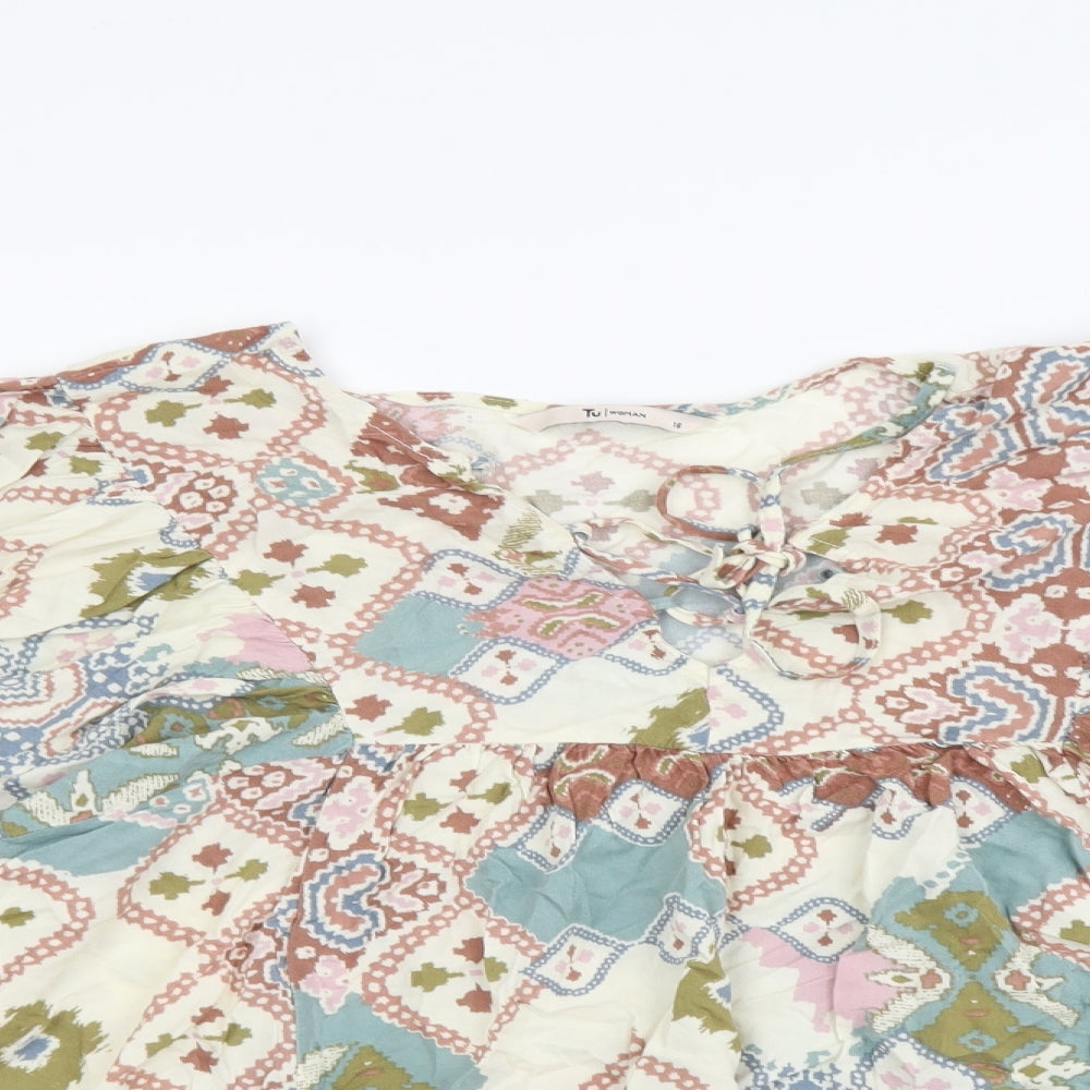 TU Womens Multicoloured Geometric Viscose Basic Blouse Size 16 Round Neck