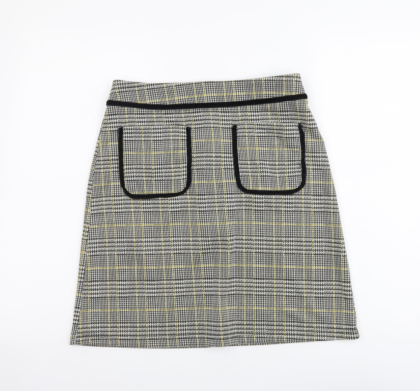 Dorothy Perkins Womens Black Plaid Polyester A-Line Skirt Size 8 Zip