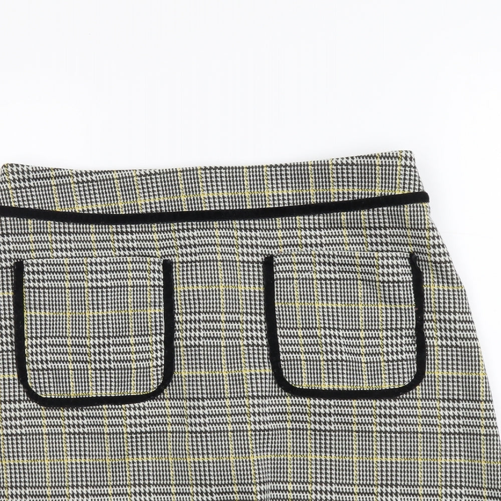 Dorothy Perkins Womens Black Plaid Polyester A-Line Skirt Size 8 Zip