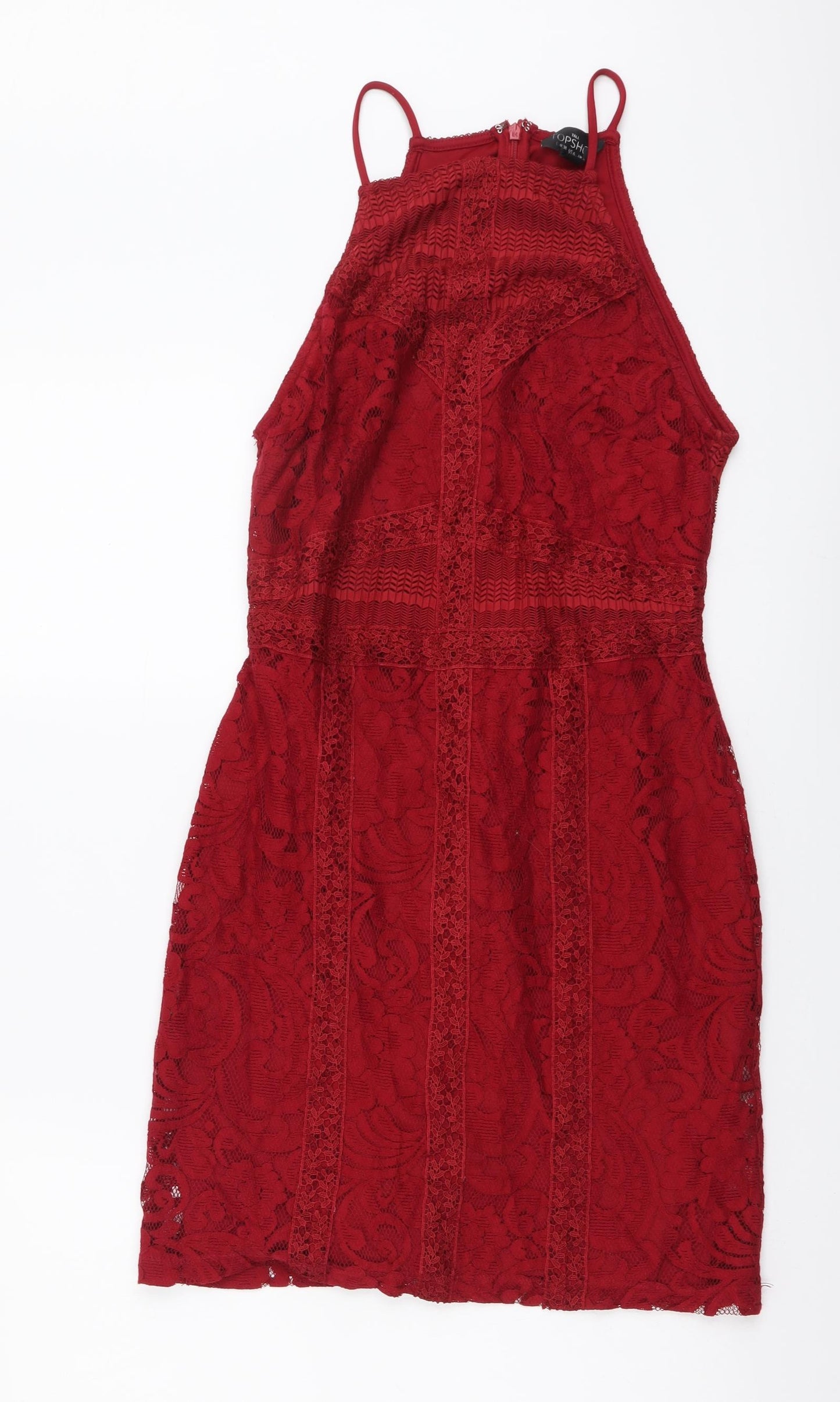 Topshop Womens Red Geometric Polyester Mini Size 10 Square Neck Zip