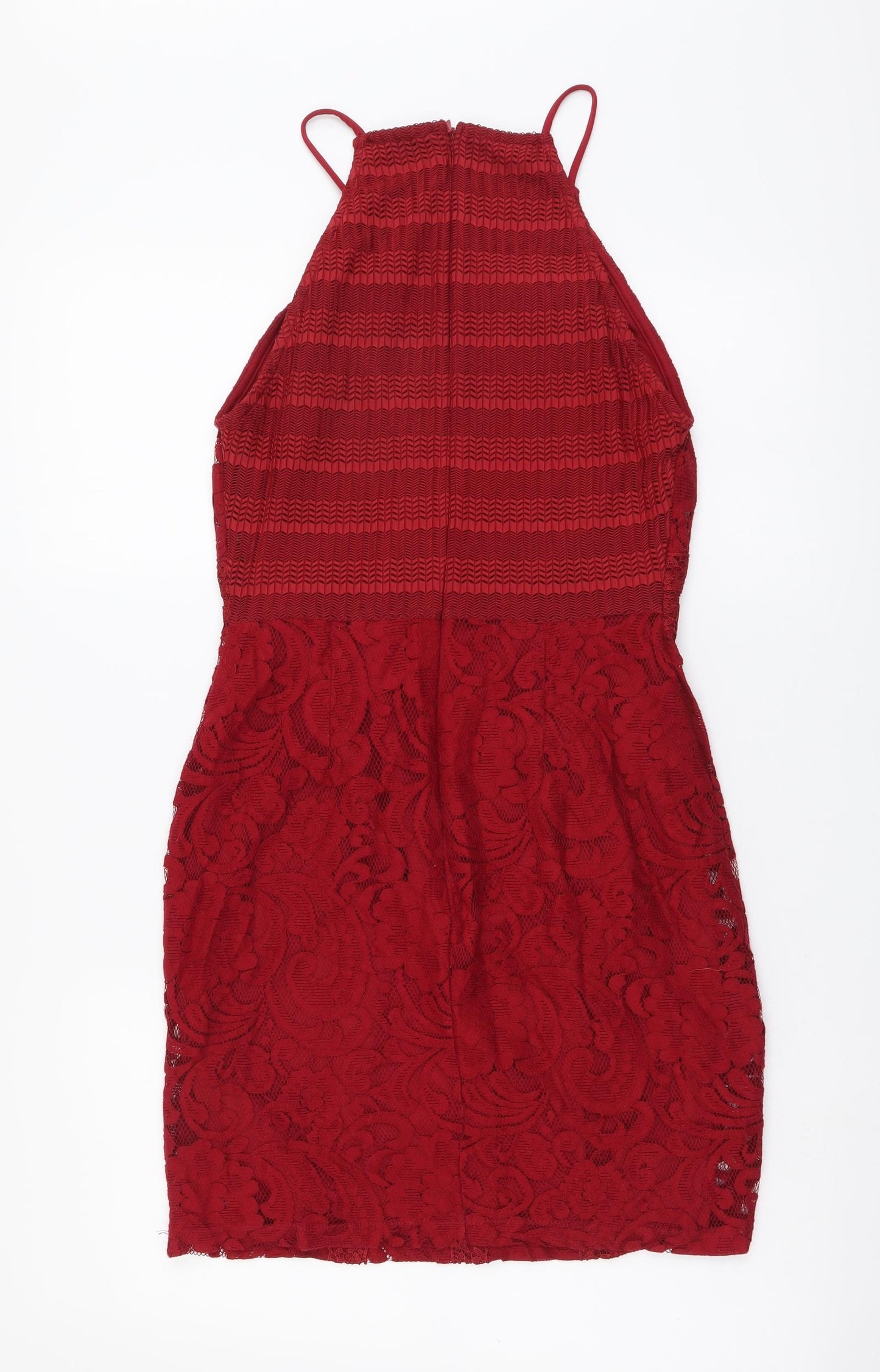 Topshop Womens Red Geometric Polyester Mini Size 10 Square Neck Zip