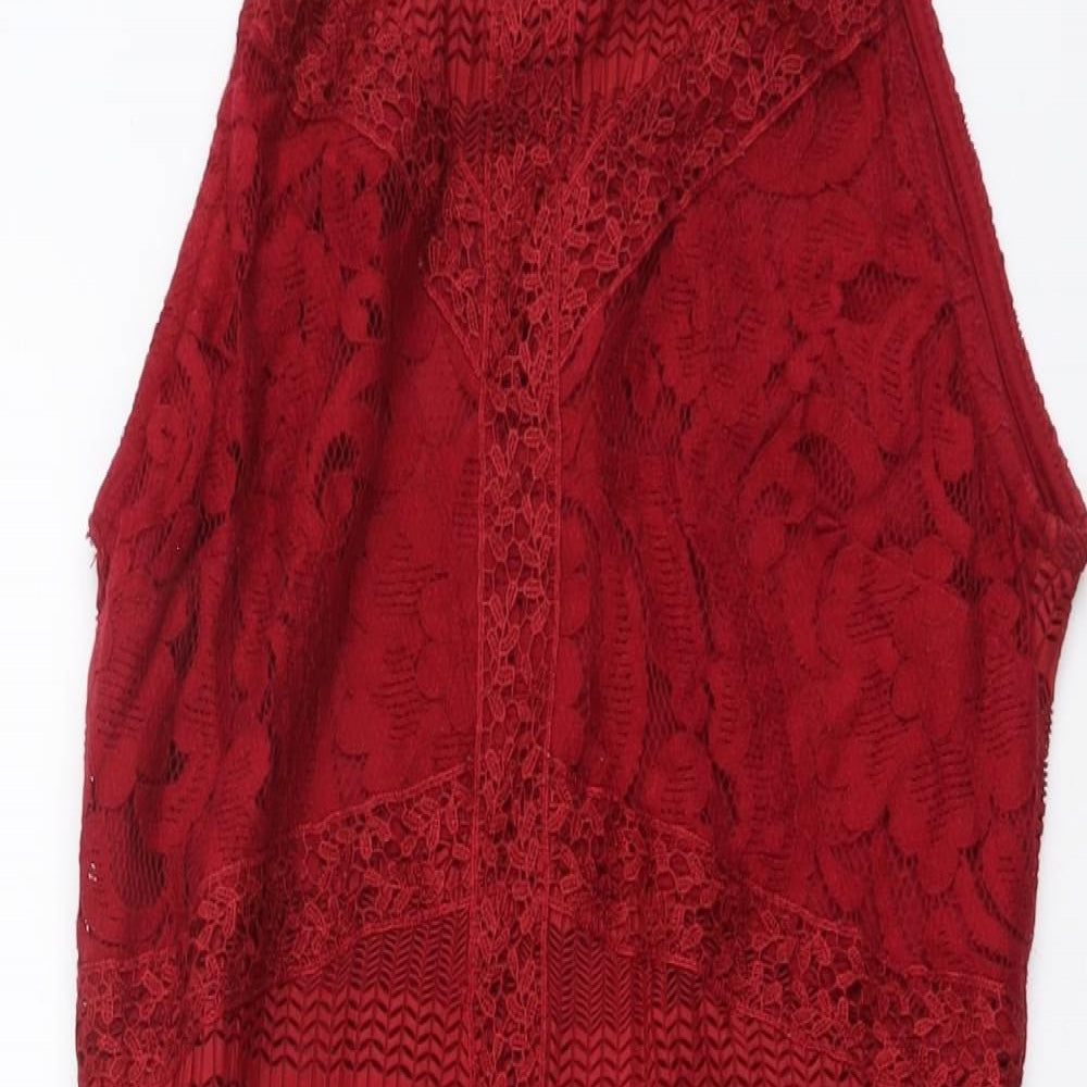 Topshop Womens Red Geometric Polyester Mini Size 10 Square Neck Zip