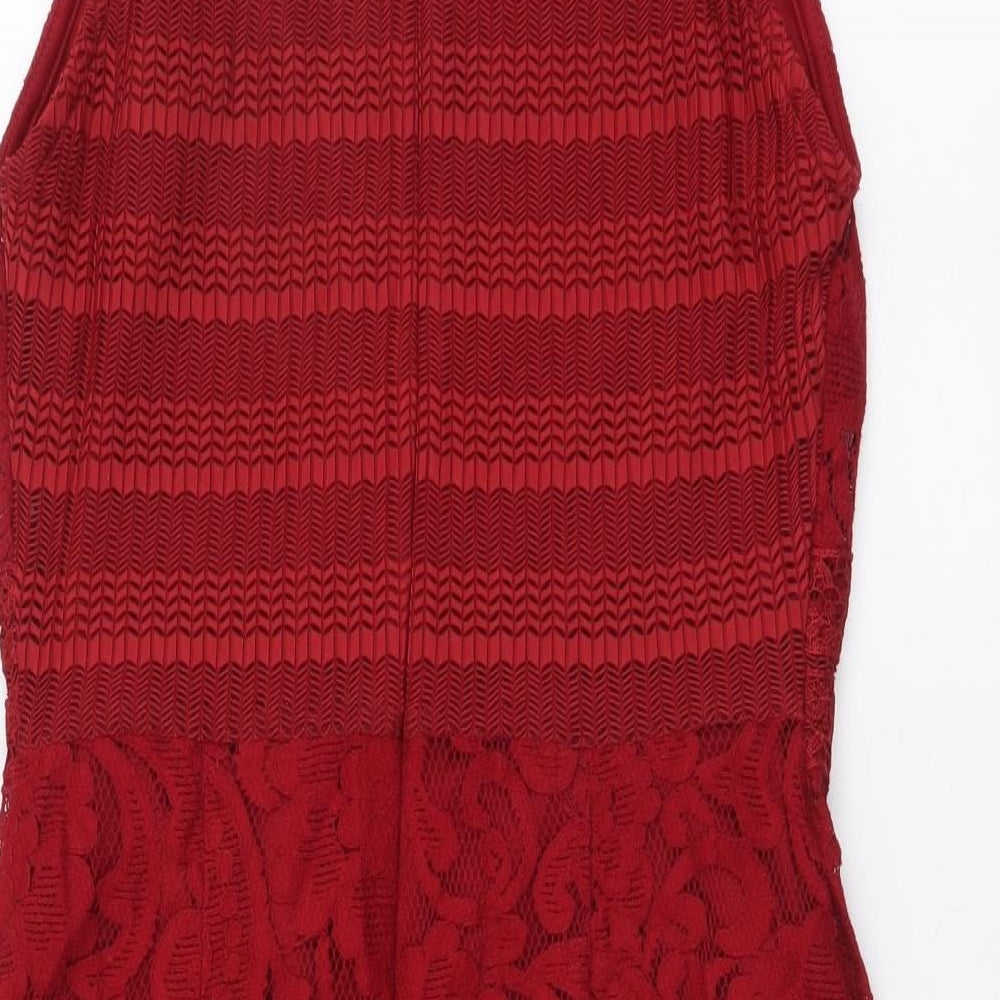 Topshop Womens Red Geometric Polyester Mini Size 10 Square Neck Zip