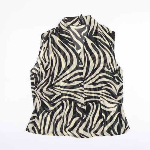 Alex&Co Womens Black Animal Print Polyester Basic Tank Size 14 V-Neck - Zebra Pattern