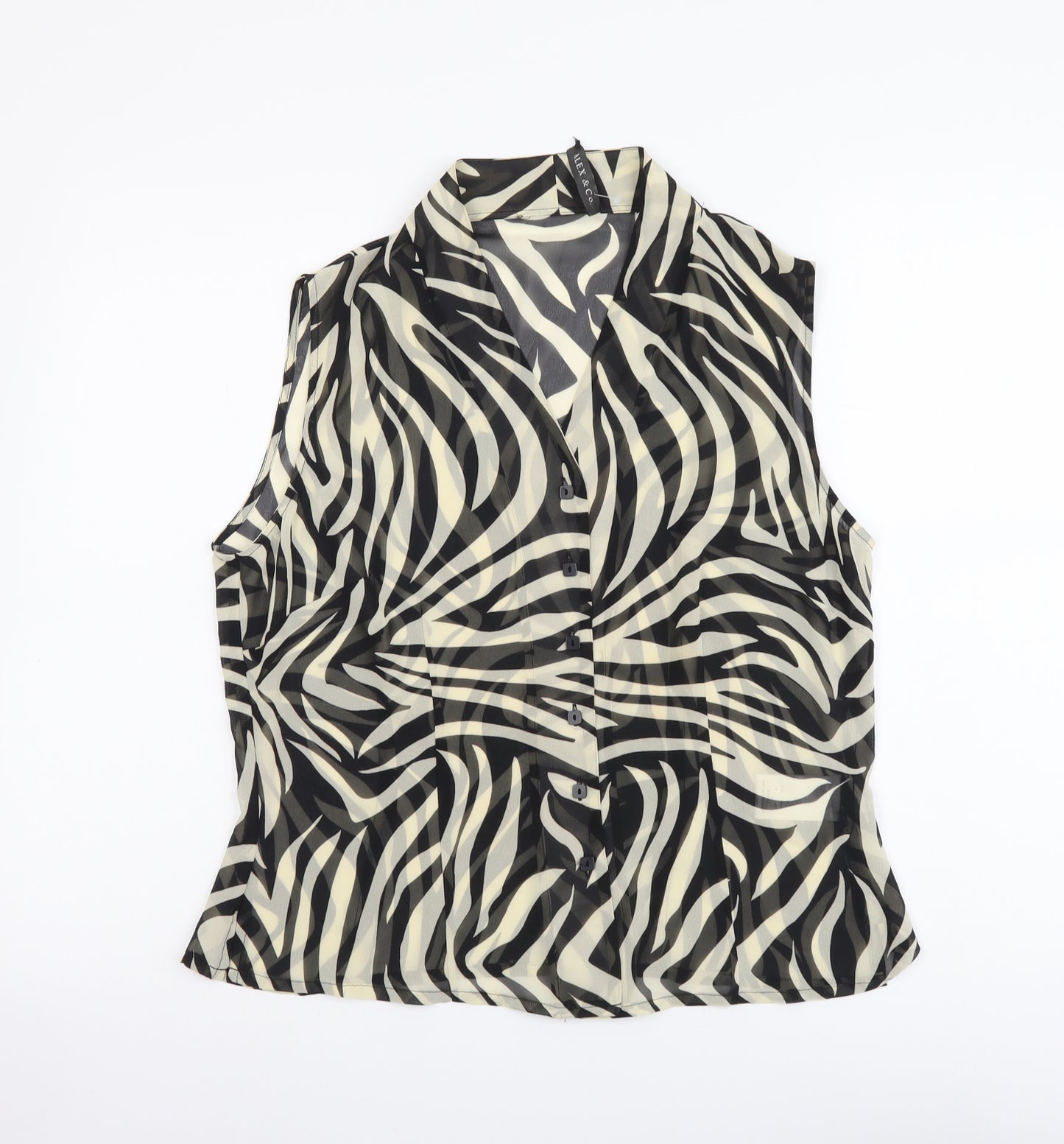 Alex&Co Womens Black Animal Print Polyester Basic Tank Size 14 V-Neck - Zebra Pattern