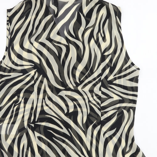 Alex&Co Womens Black Animal Print Polyester Basic Tank Size 14 V-Neck - Zebra Pattern