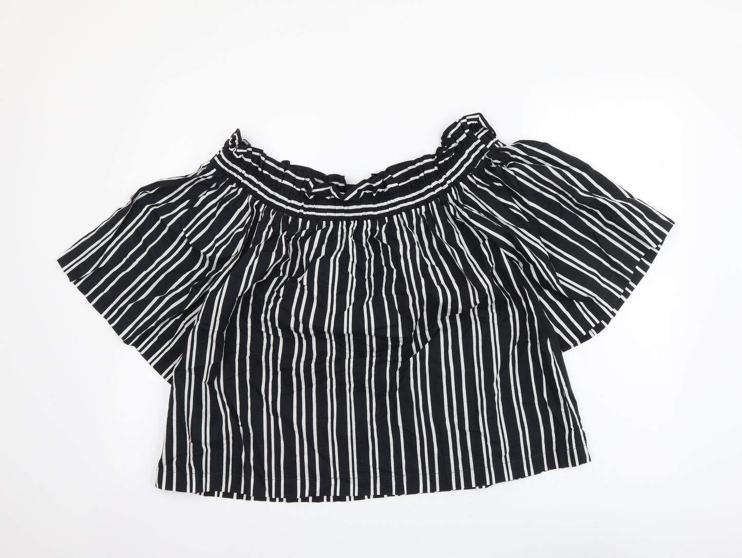 H&M Womens Black Striped Cotton Basic Blouse Size XL Off the Shoulder