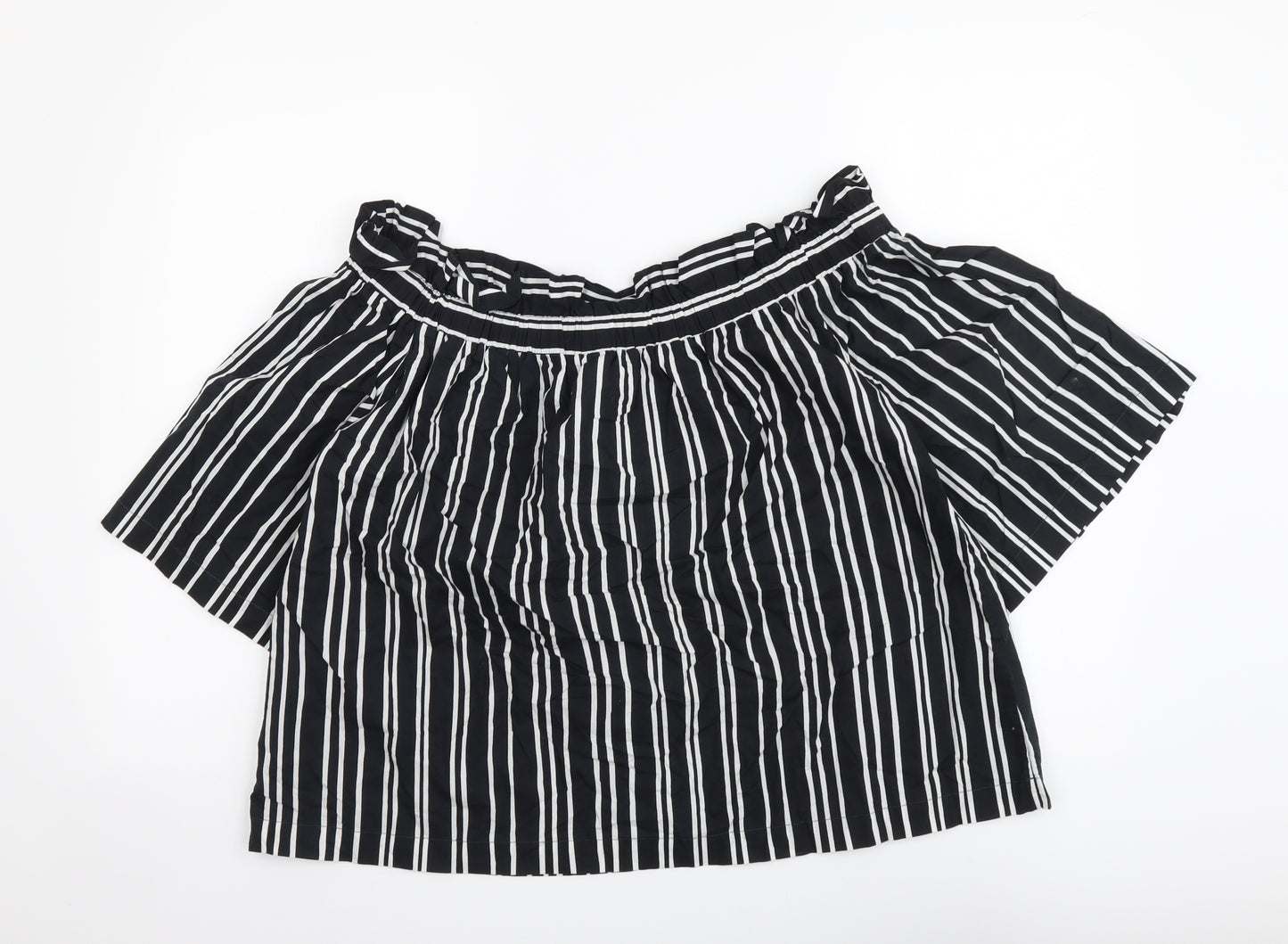 H&M Womens Black Striped Cotton Basic Blouse Size XL Off the Shoulder