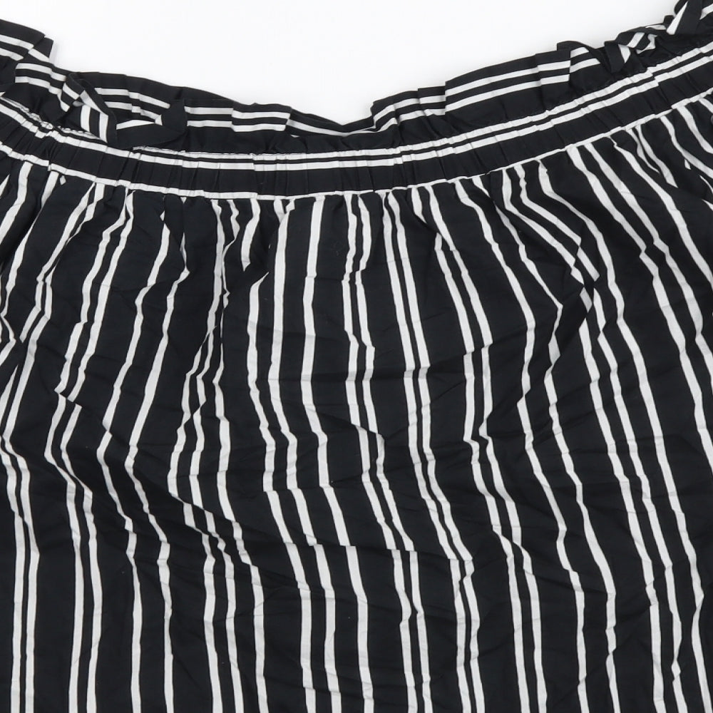 H&M Womens Black Striped Cotton Basic Blouse Size XL Off the Shoulder