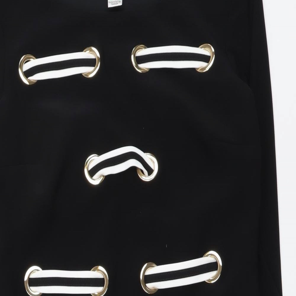 Joseph Ribkoff Womens Black Polyester A-Line Size 6 Boat Neck Pullover