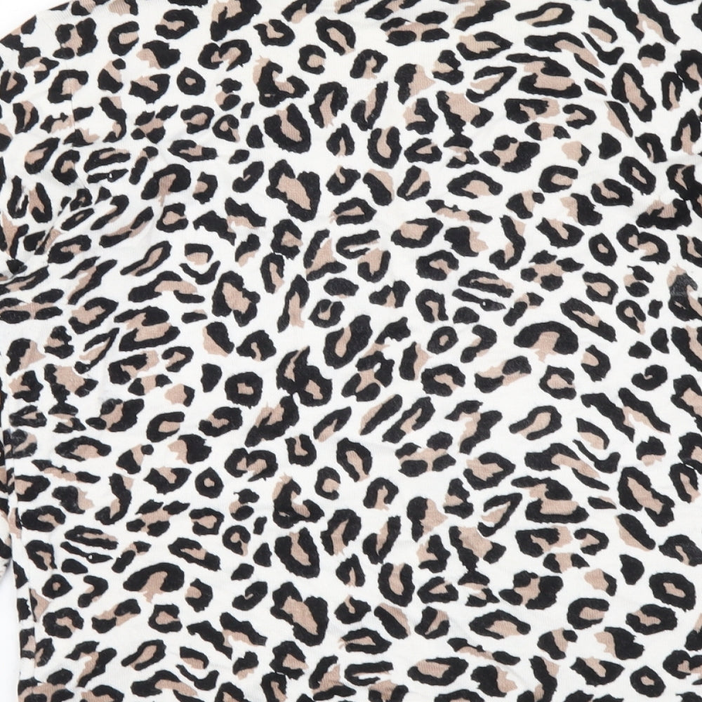 Karen Millen Womens Beige Round Neck Animal Print Viscose Cardigan Jumper Size L - Leopard Pattern