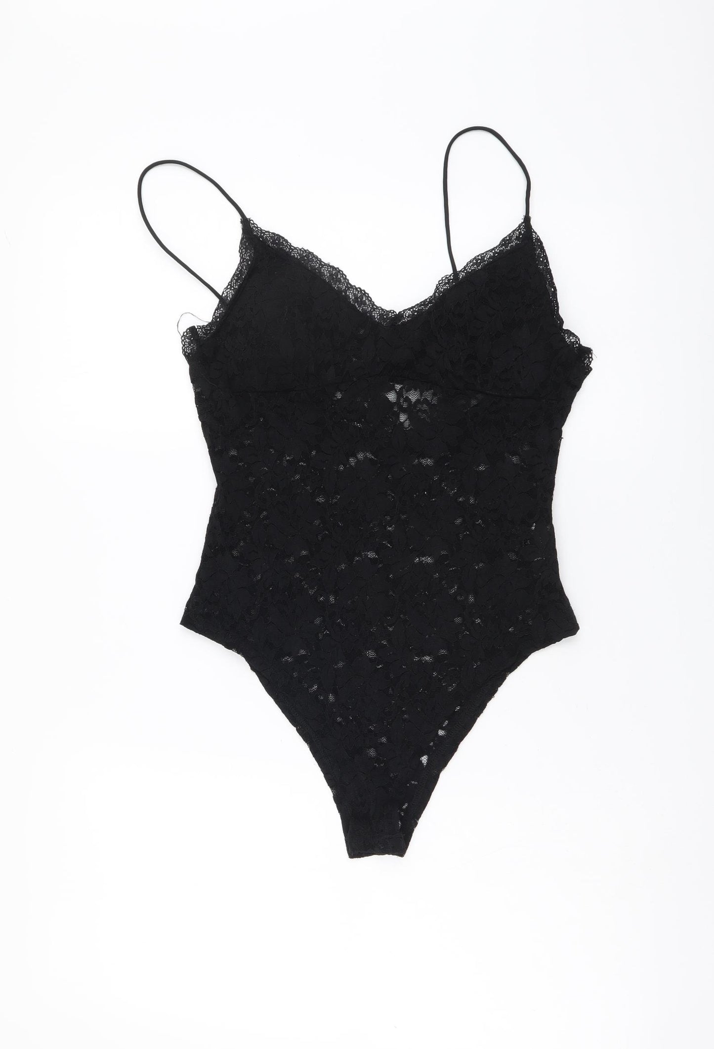 SheIn Womens Black Polyester Bodysuit One-Piece Size M Snap