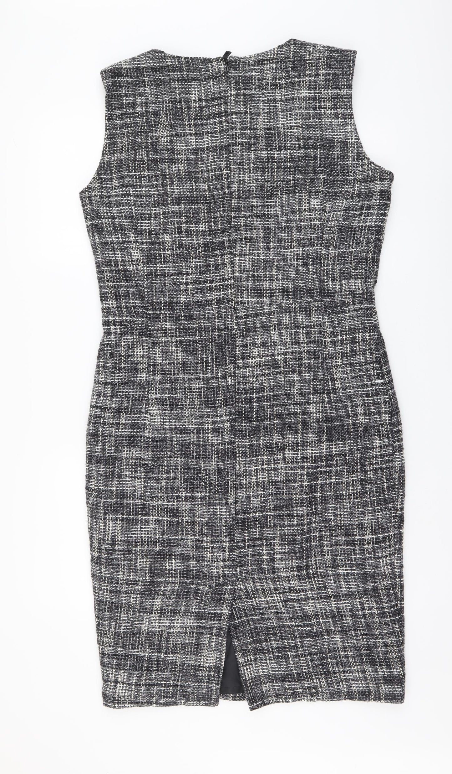 Austin Reed Womens Grey Geometric Polyester A-Line Size 12 Round Neck Zip